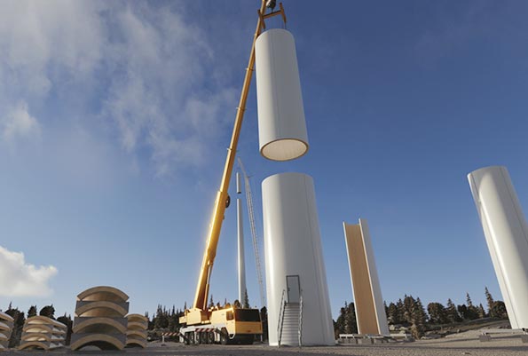 多個風(fēng)電塔筒在組裝